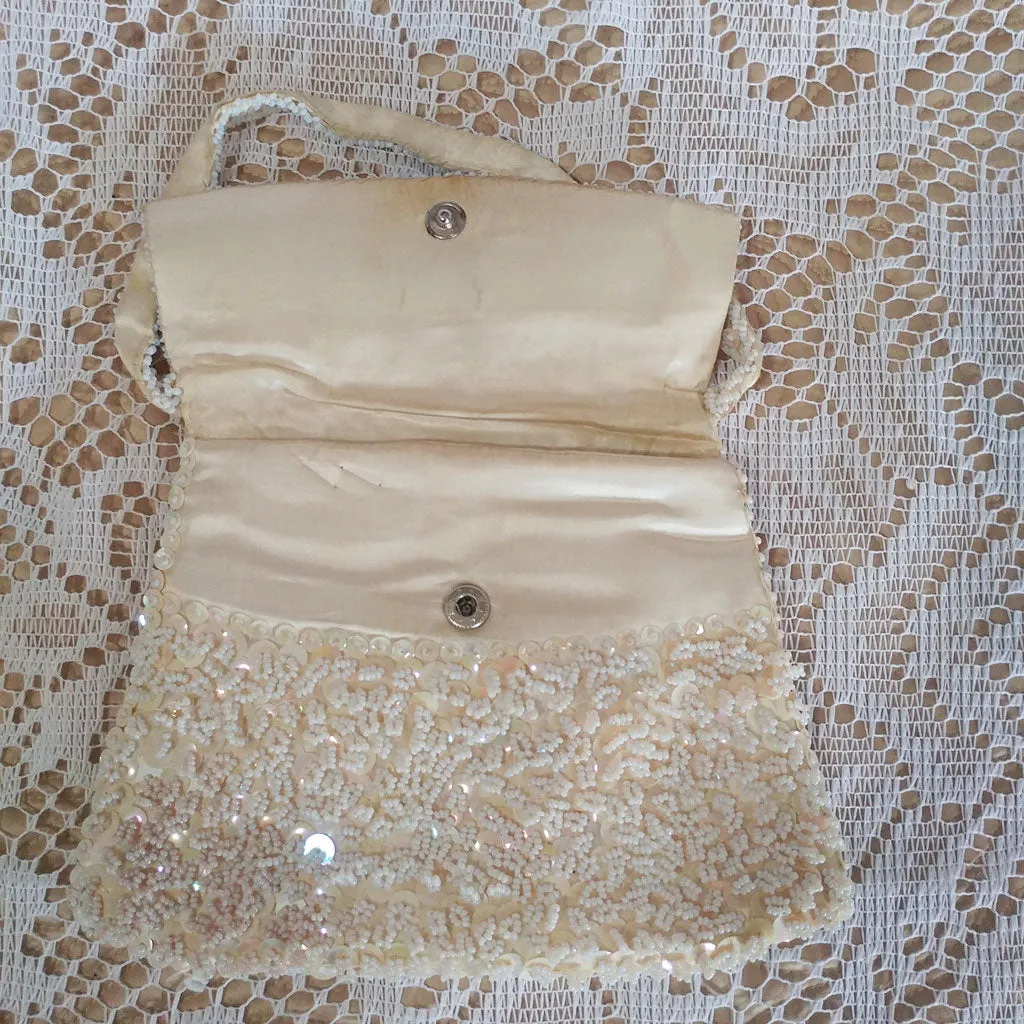 * VINTAGE 1960s LA REGALE HONG KONG HAND MADE HEAVILY BEADED & SPARKLING SEQUIN EVENING BAG / EVENING PURSE