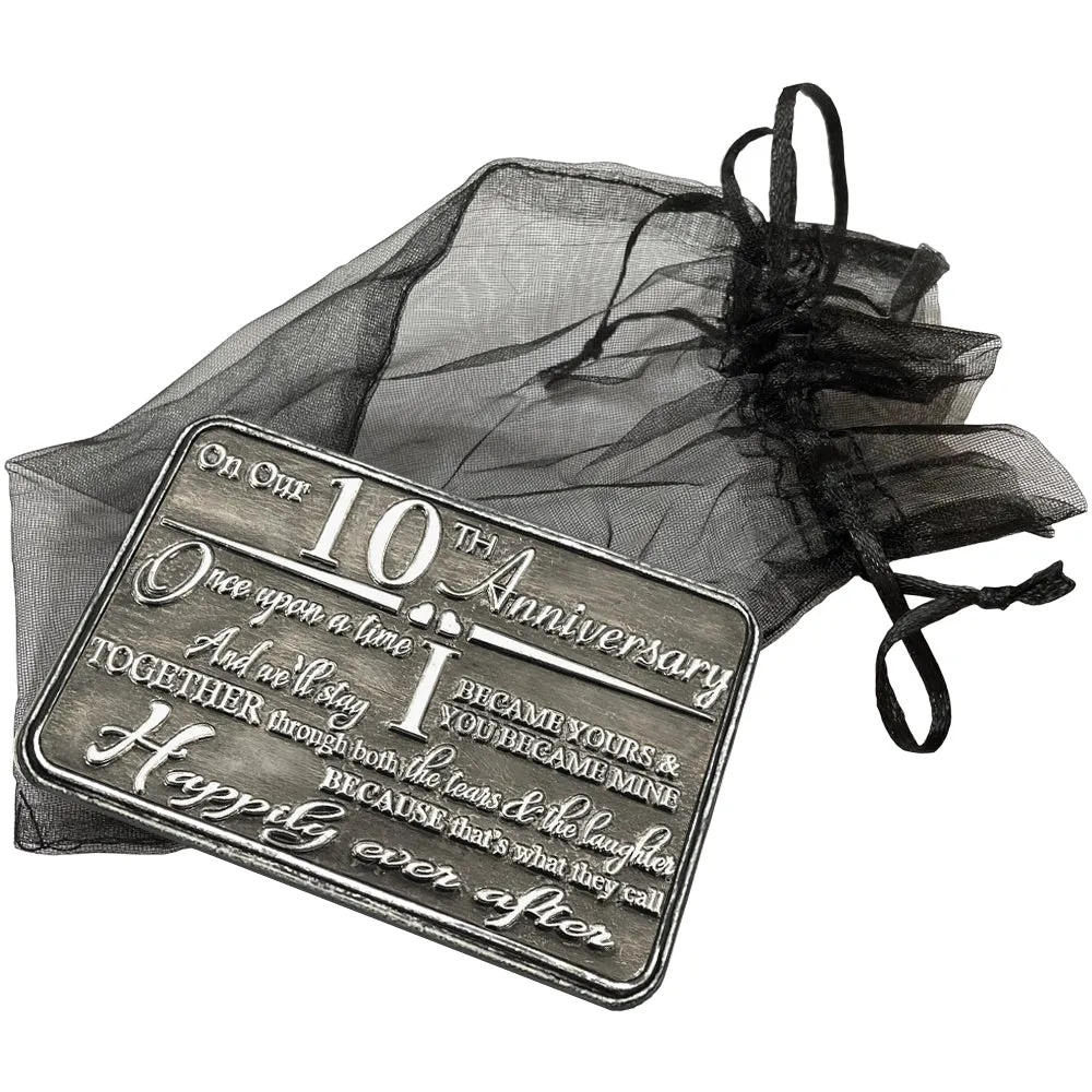 10th Tenth Anniversary Sentimental Metal Wallet or Purse Keepsake Card Gift - Cute Gift Set From Husband Wife Boyfriend Girlfriend Partner