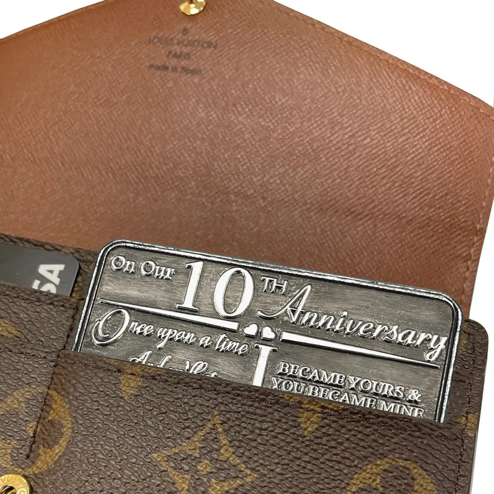 10th Tenth Anniversary Sentimental Metal Wallet or Purse Keepsake Card Gift - Cute Gift Set From Husband Wife Boyfriend Girlfriend Partner