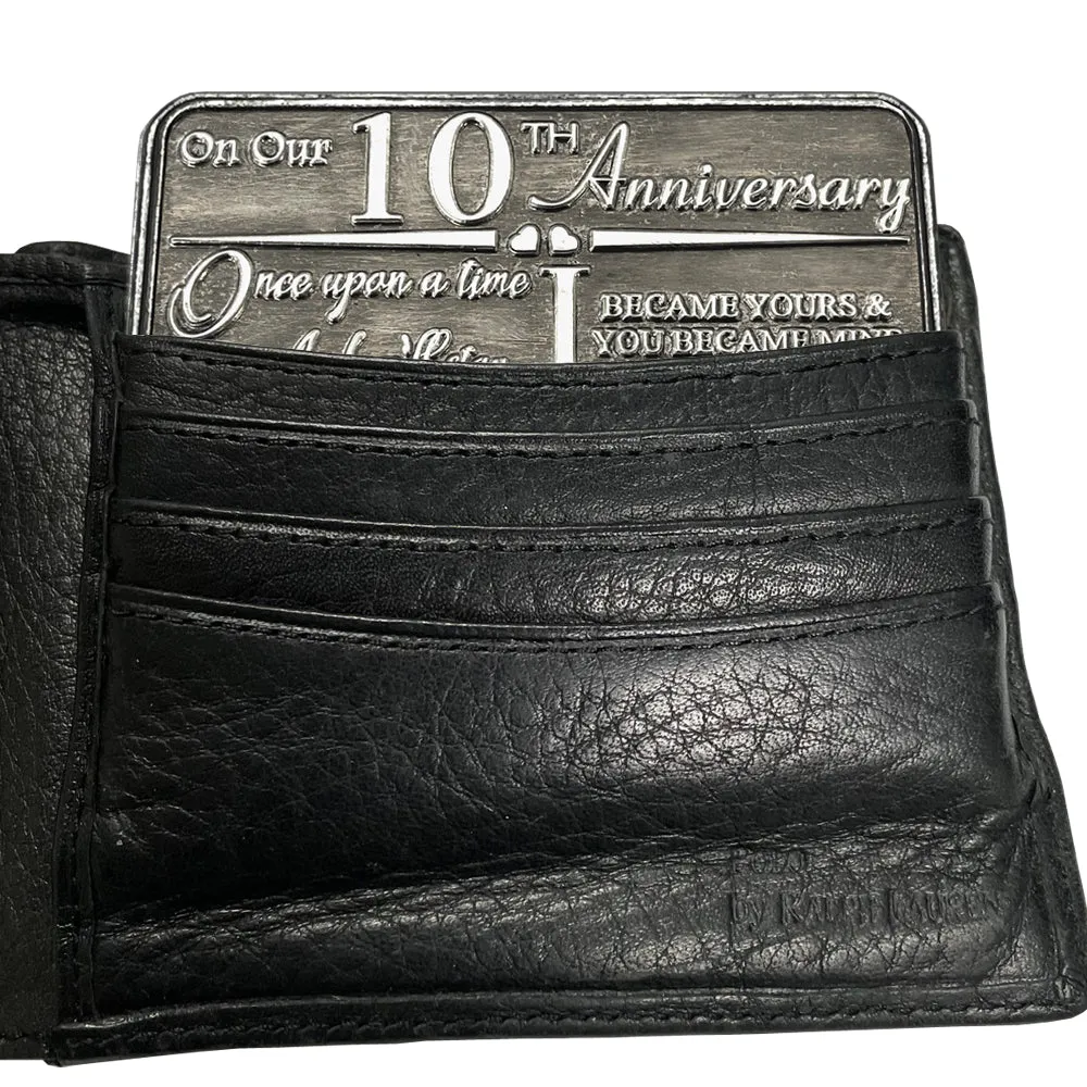 10th Tenth Anniversary Sentimental Metal Wallet or Purse Keepsake Card Gift - Cute Gift Set From Husband Wife Boyfriend Girlfriend Partner