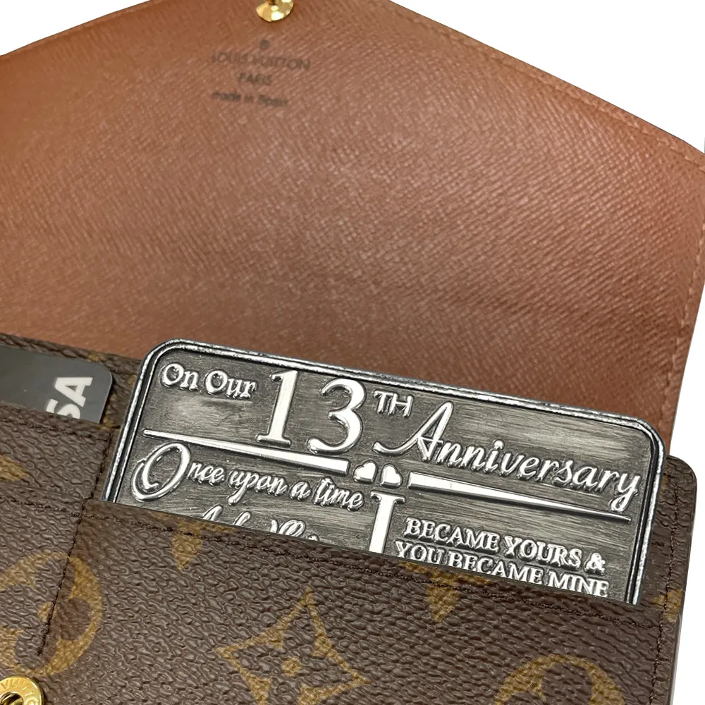 13th Thirteenth Anniversary Sentimental Metal Wallet or Purse Keepsake Card Gift - Cute Gift Set From Husband Wife Boyfriend Girlfriend Partner