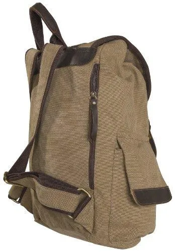 16 Oz Canvas Backpack Vintage Design W/Leather Trim, 3306 Khaki