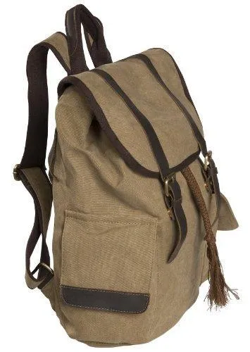 16 Oz Canvas Backpack Vintage Design W/Leather Trim, 3306 Khaki