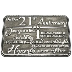 21st Twenty-First Anniversary Sentimental Metal Wallet or Purse Keepsake Card Gift - Cute Gift Set From Husband Wife Boyfriend Girlfriend Partner