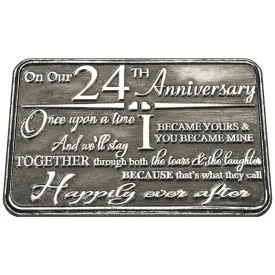 24th Twenty Fourth Anniversary Sentimental Metal Wallet or Purse Keepsake Card Gift - Cute Gift Set From Husband Wife Boyfriend Girlfriend Partner