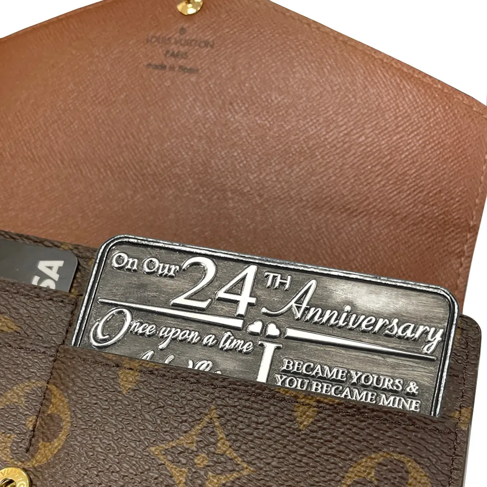 24th Twenty Fourth Anniversary Sentimental Metal Wallet or Purse Keepsake Card Gift - Cute Gift Set From Husband Wife Boyfriend Girlfriend Partner