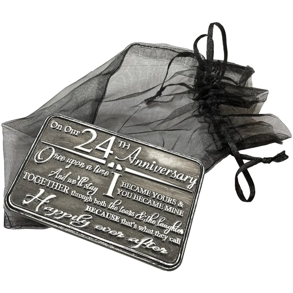 24th Twenty Fourth Anniversary Sentimental Metal Wallet or Purse Keepsake Card Gift - Cute Gift Set From Husband Wife Boyfriend Girlfriend Partner