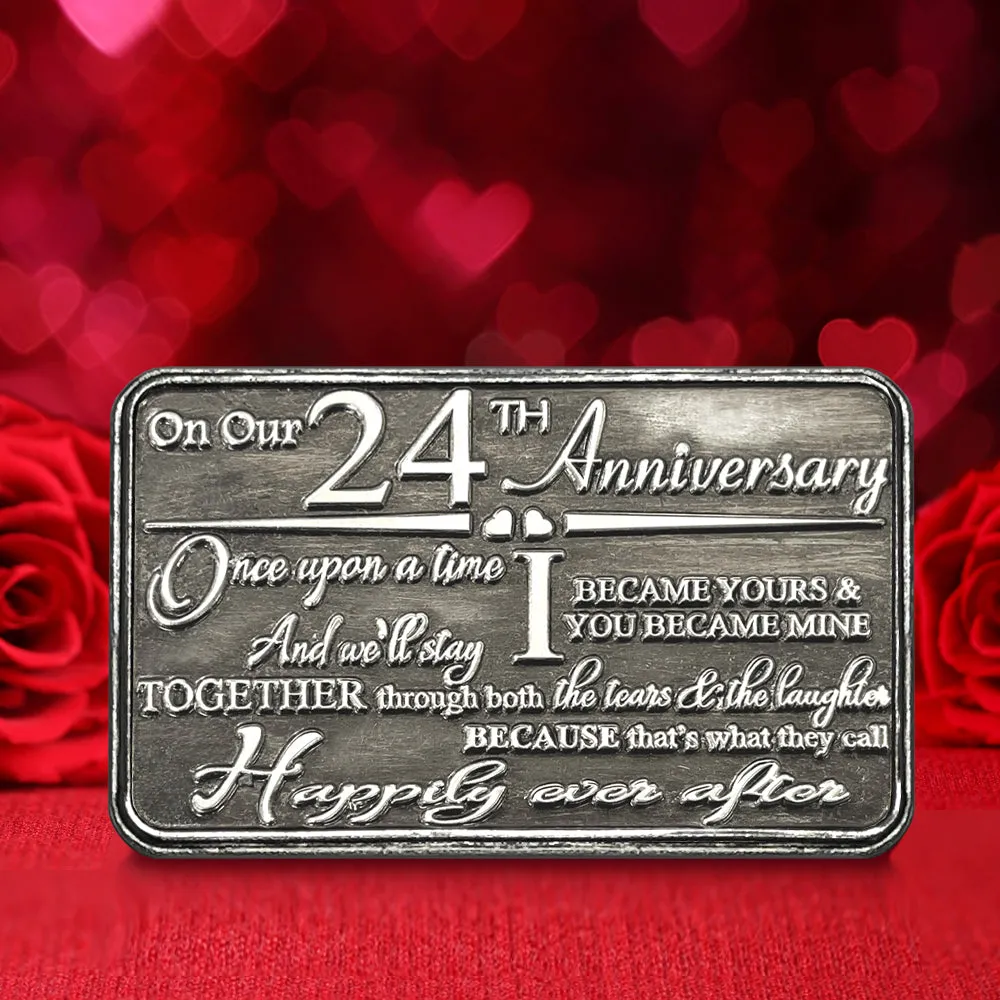 24th Twenty Fourth Anniversary Sentimental Metal Wallet or Purse Keepsake Card Gift - Cute Gift Set From Husband Wife Boyfriend Girlfriend Partner