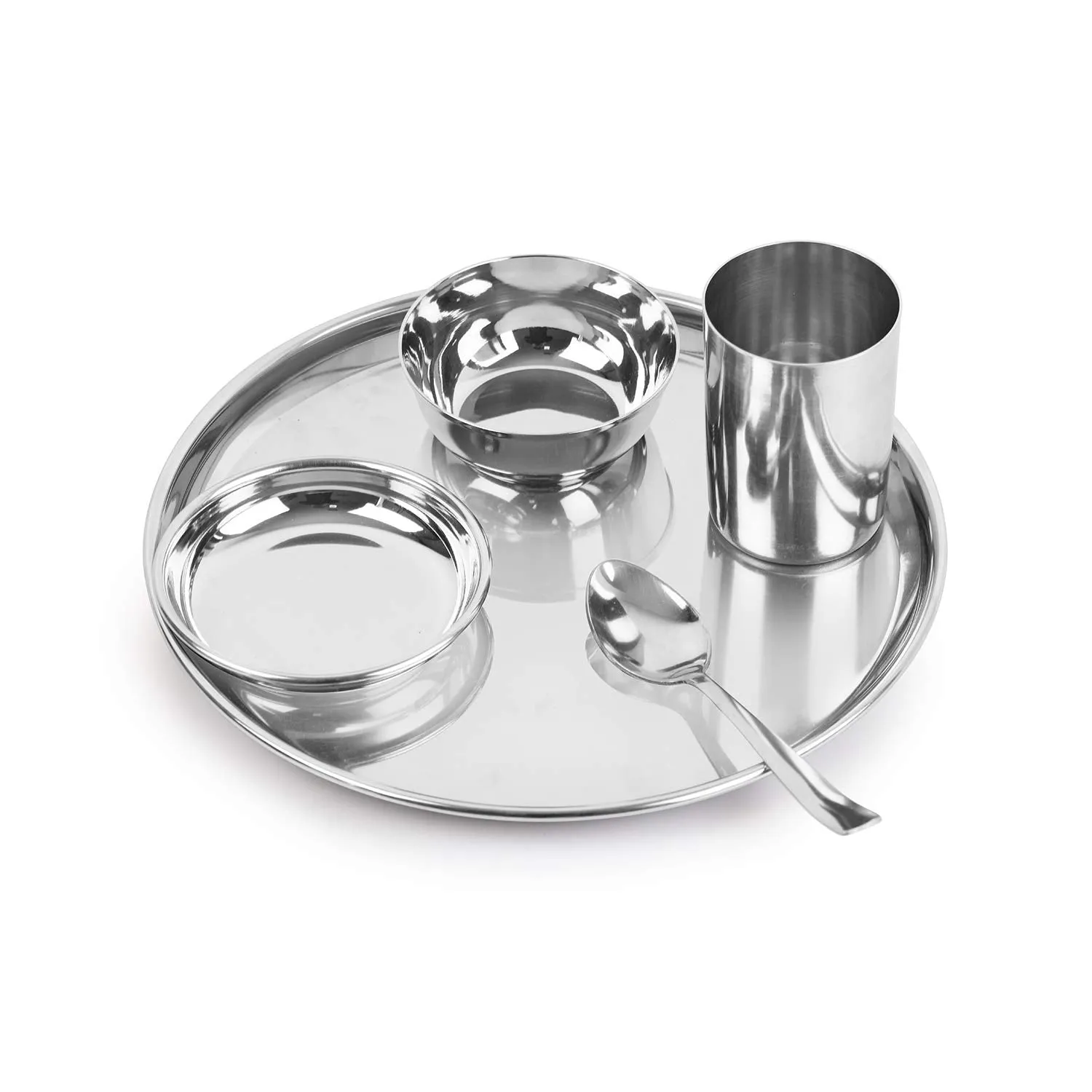 3157 36 Pcs Stainless Steel Kitchen Dinner Set (6 Thali set, 12 Bowl, 6 Pudding Plate, 6 Glass, 6 Spoon)