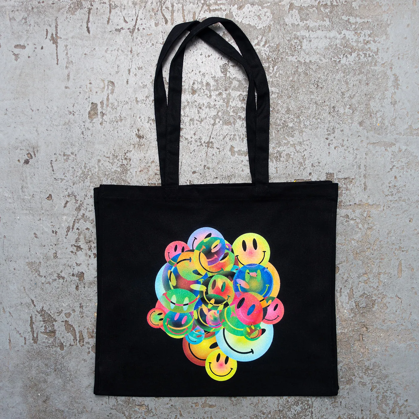 All The Smileys - Gusset Tote Bag - Black