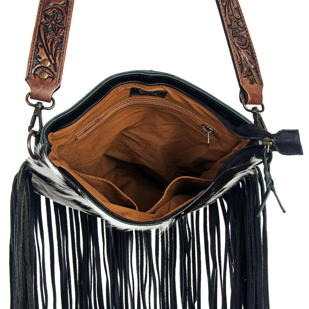 American Darling Conceal Carry Black Hide Fringe Crossbody