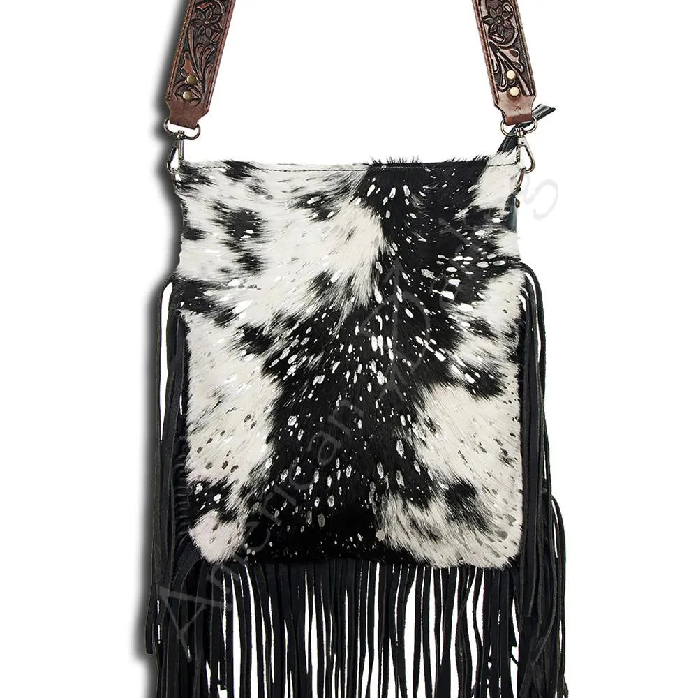 American Darling Conceal Carry Black Hide Fringe Crossbody