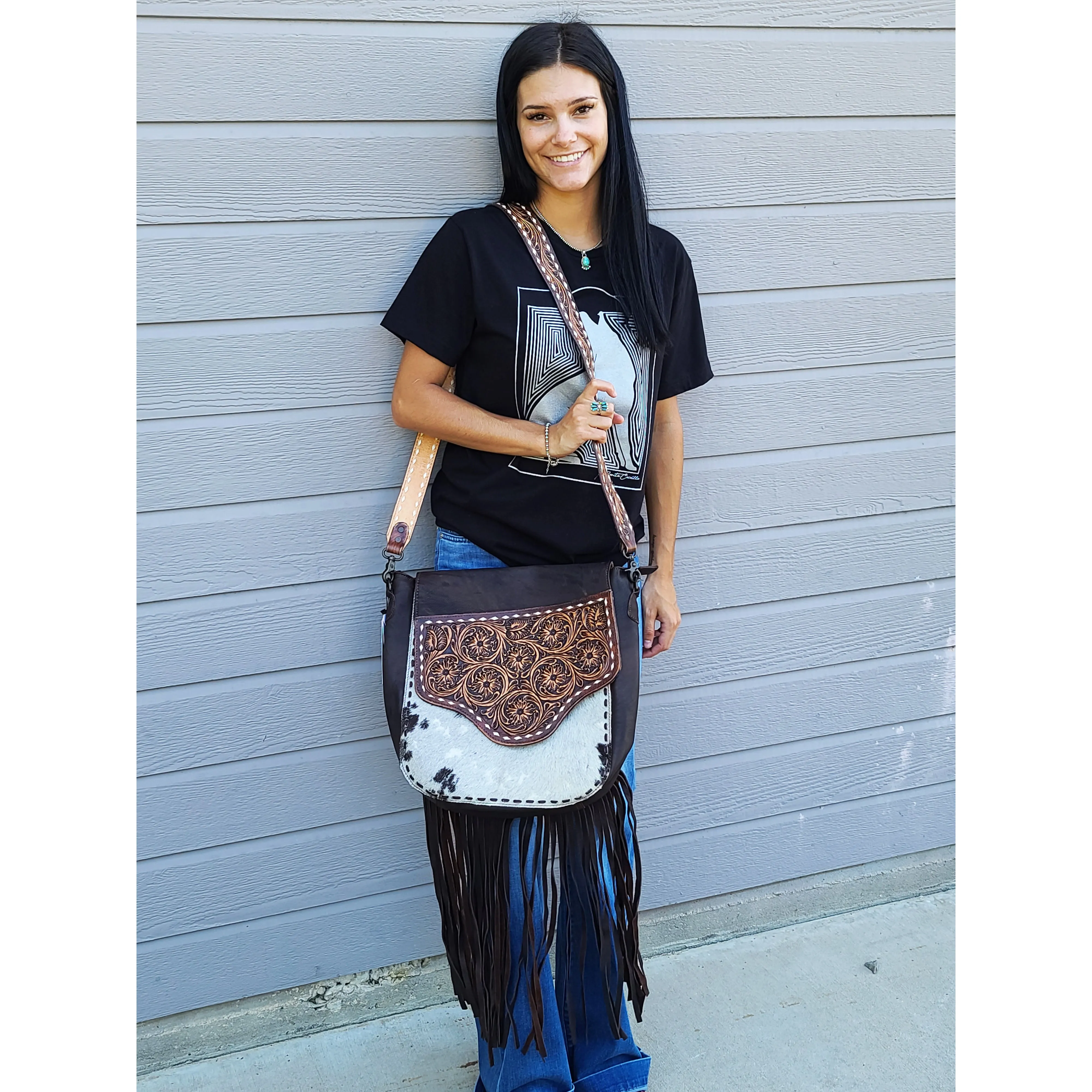 American Darling Conceal Carry Cowhide/Tool/Fringe Cross Body