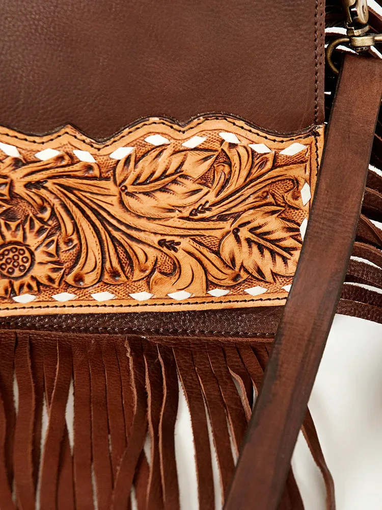 American Darling Floral Leather Fringe Bag