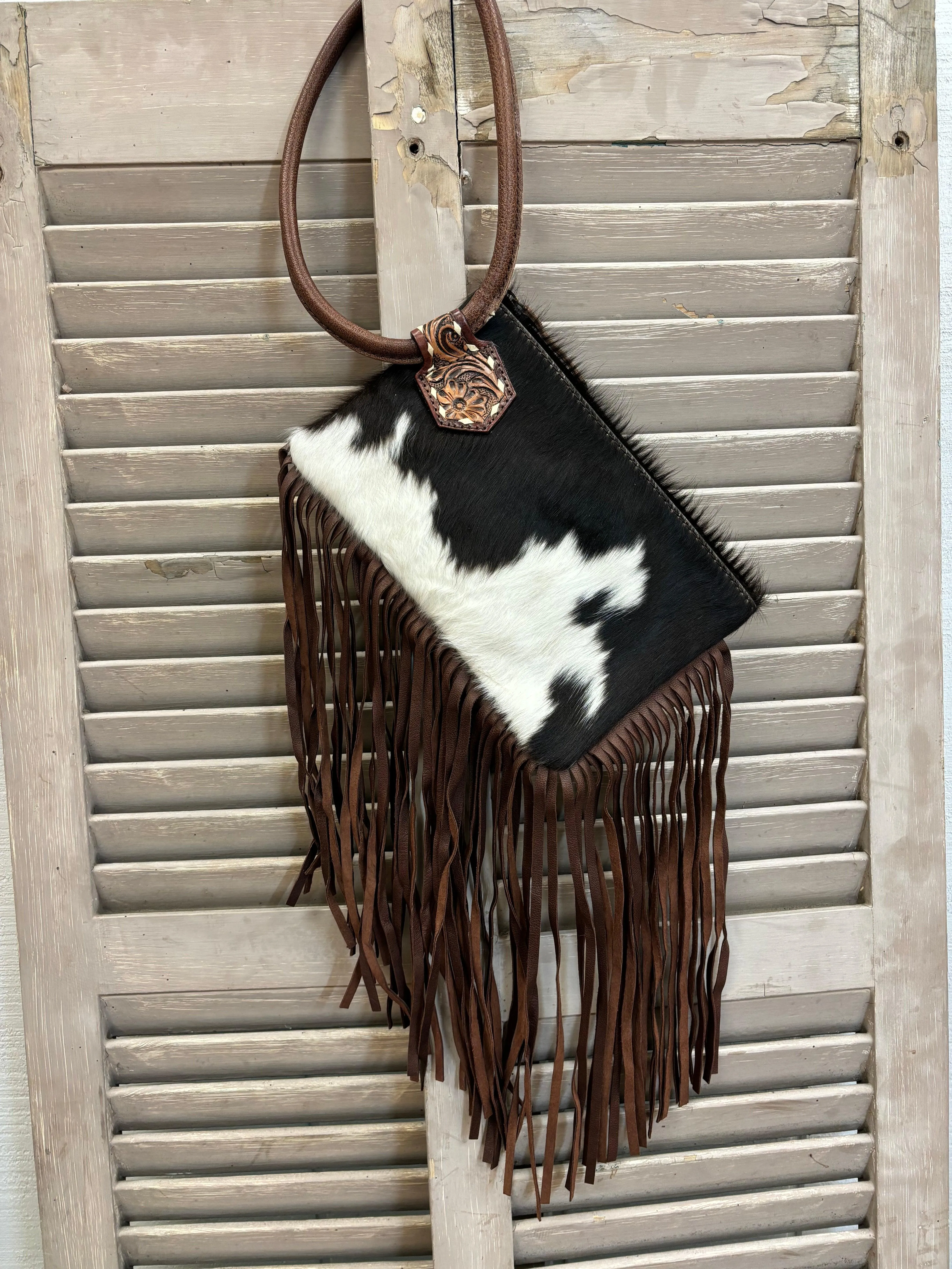 American Darling Hair On Cowhide Fringe Circle Strap Purse ADBG1155