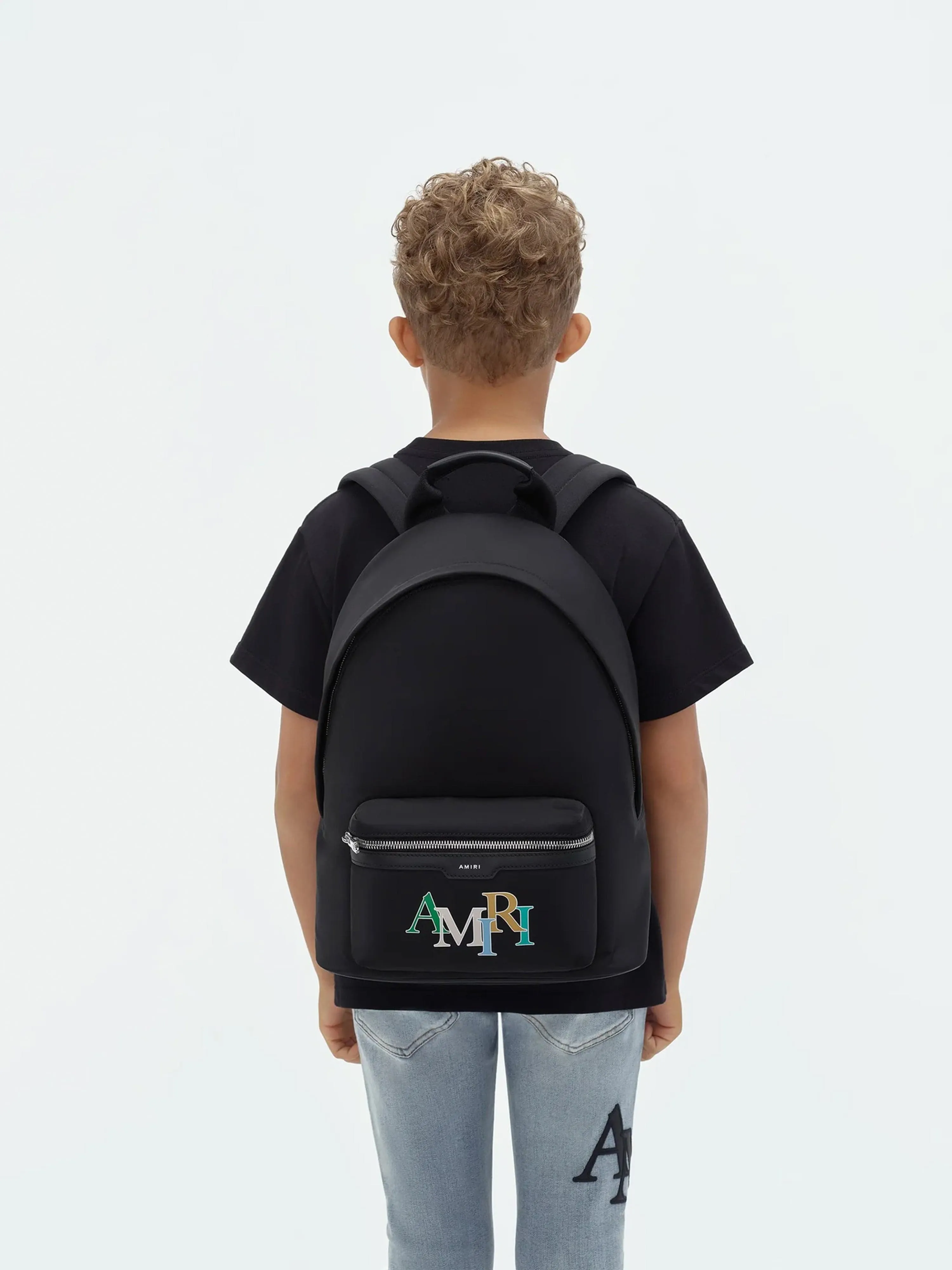 Amiri Kids Staggered Logo Backpack in Black (30cm)