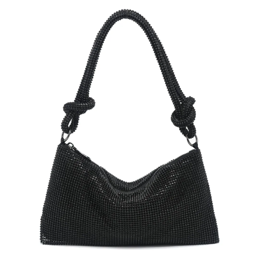 Astrid Rhinestone Shoulder Bag in Black