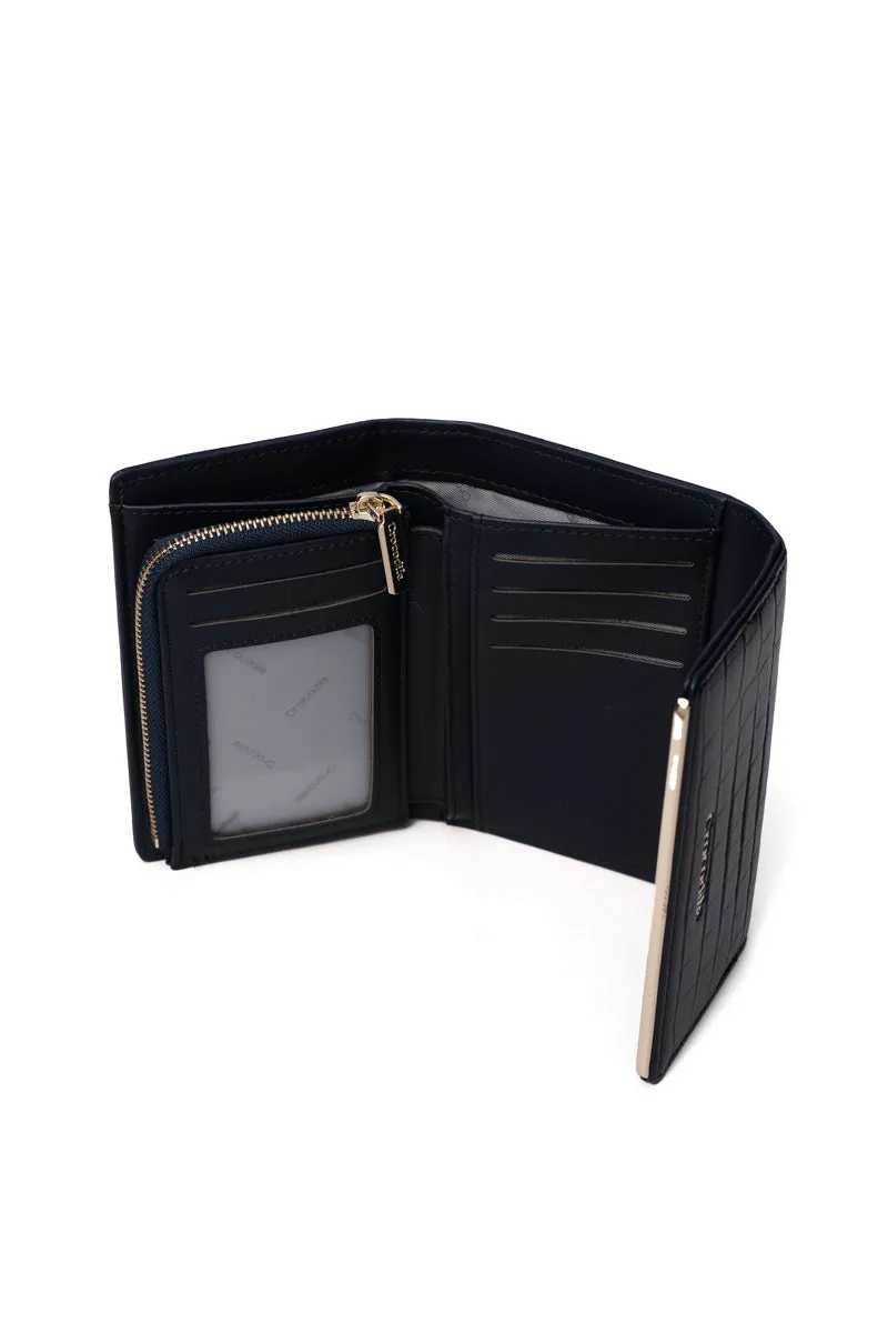 Ava- Tri Fold Small Wallet-Navy