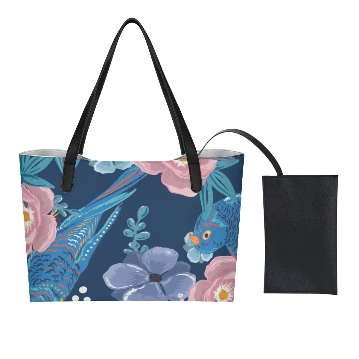 Avian Blue - Shopping Tote Bag With Black Mini Purse