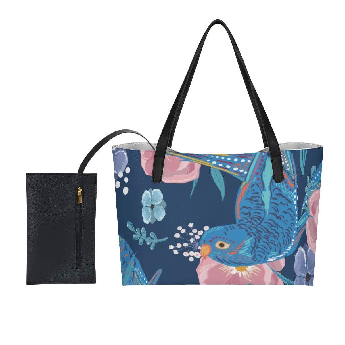 Avian Blue - Shopping Tote Bag With Black Mini Purse