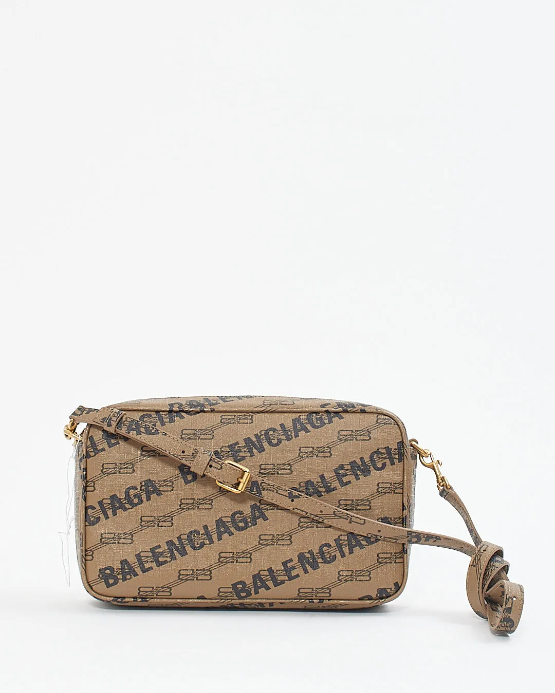 Balenciaga Brown Logo-Print Coated Canvas Camera Bag