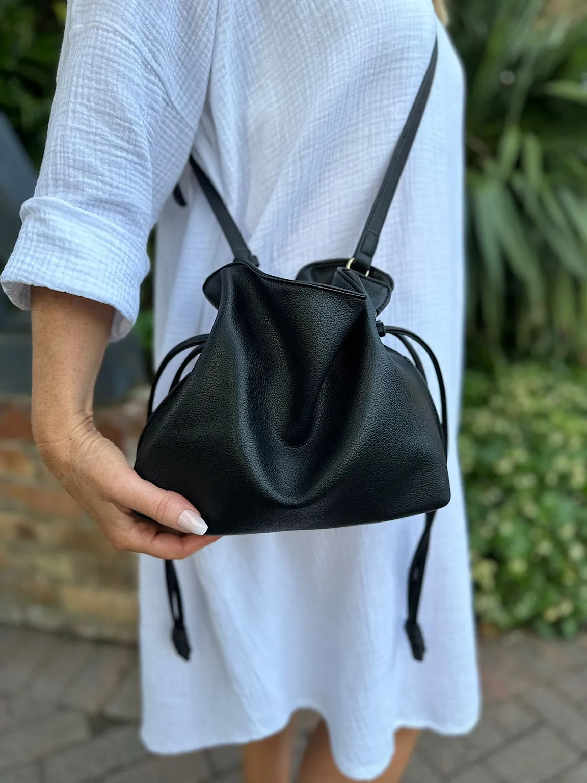 Black Button Closure Handbag