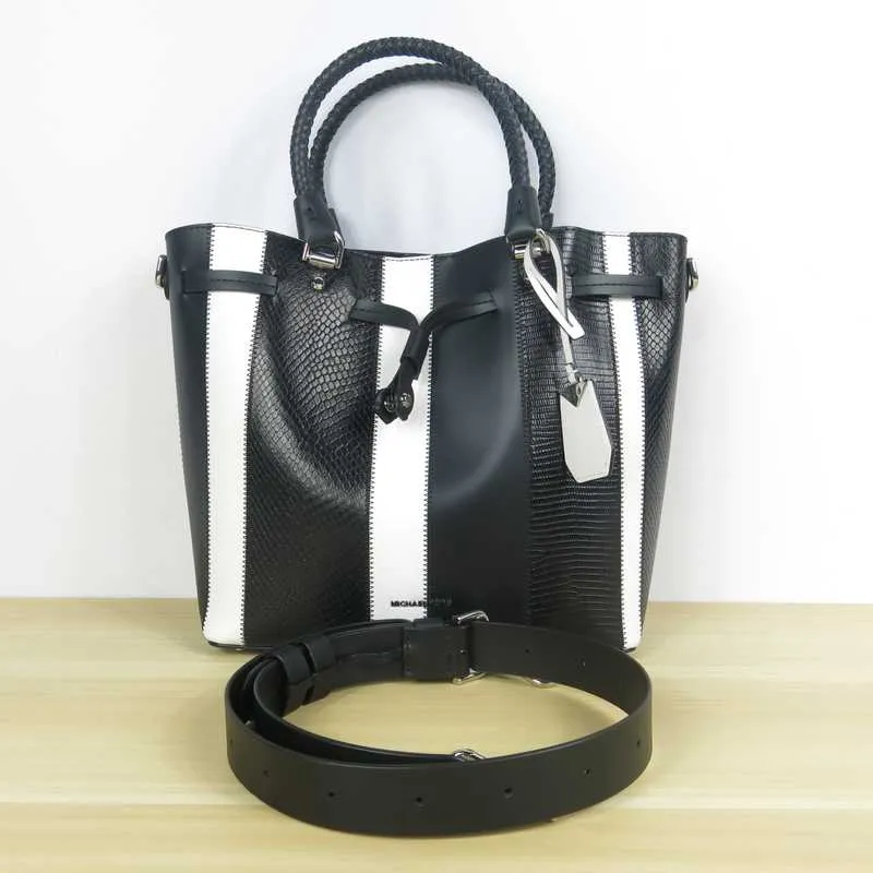 Blakely Medium Striped Leather Bucket Bag