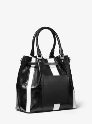 Blakely Medium Striped Leather Bucket Bag