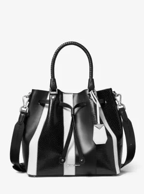 Blakely Medium Striped Leather Bucket Bag