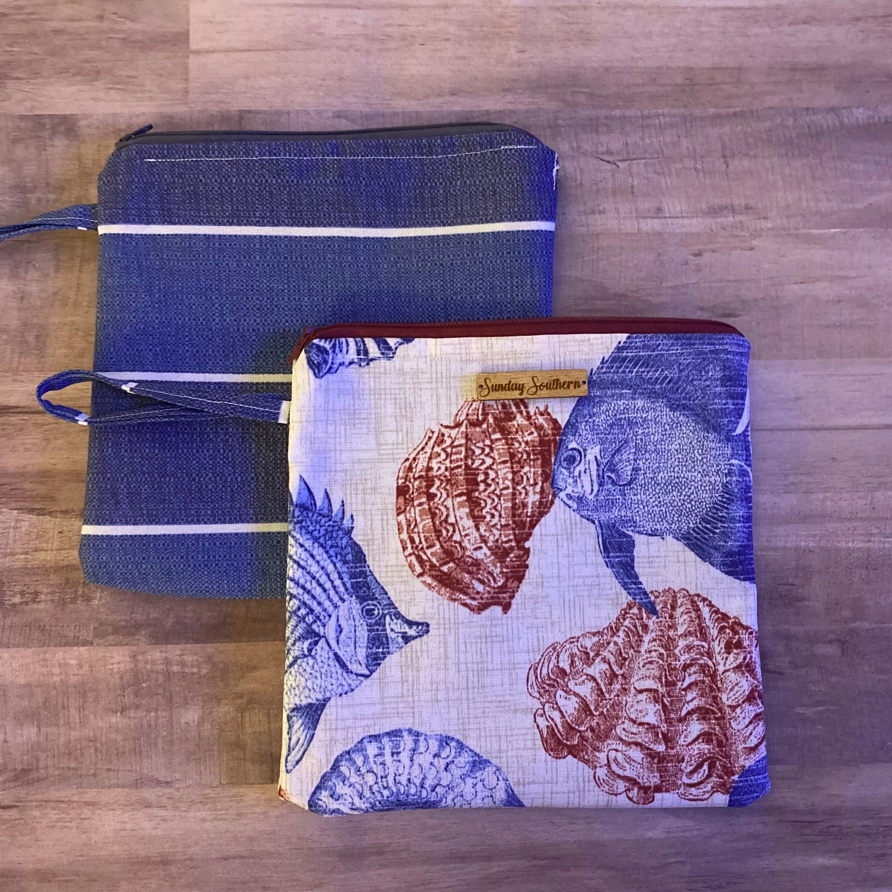 Blue Chambray Stripe Zipper Wet Bag