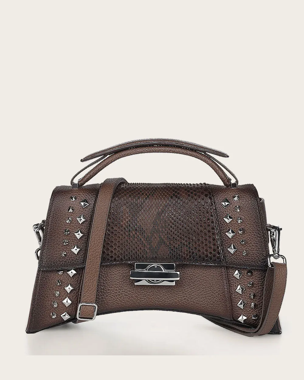 Brown python top handle handbag