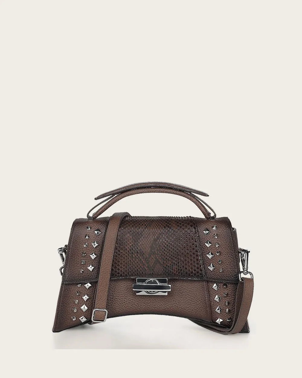 Brown python top handle handbag