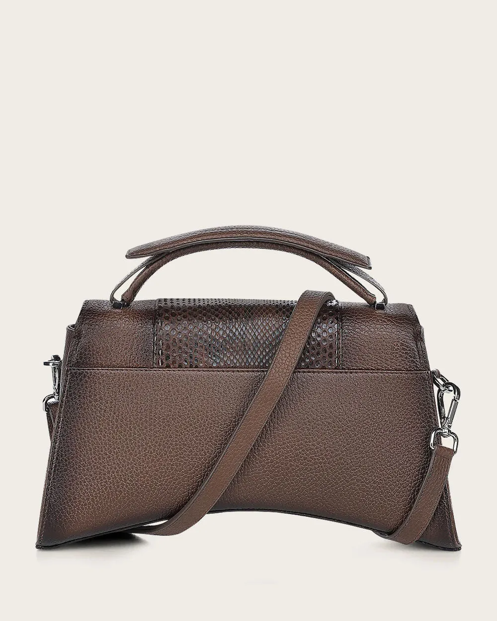 Brown python top handle handbag