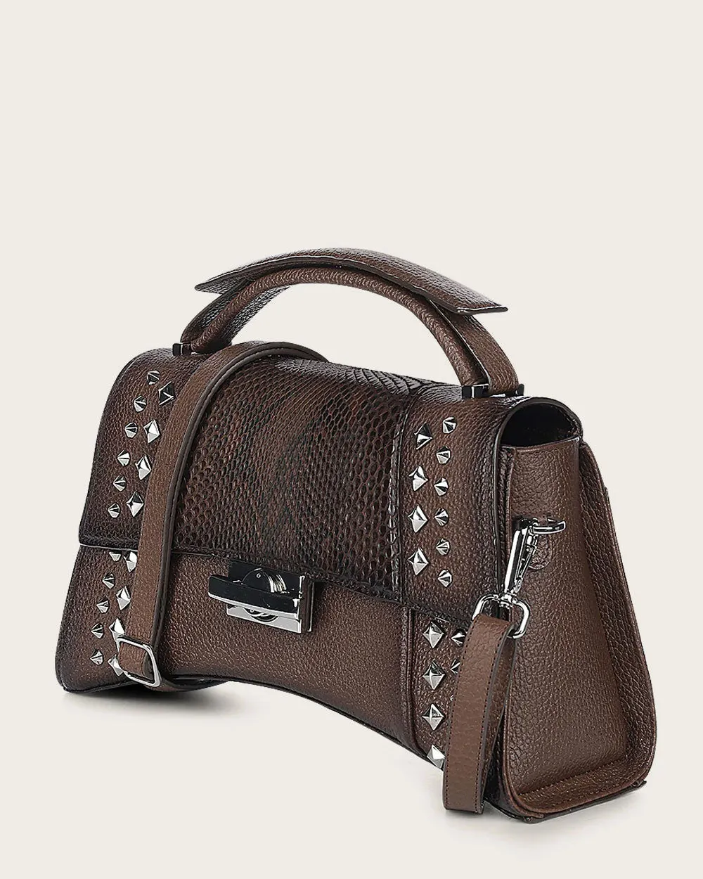 Brown python top handle handbag