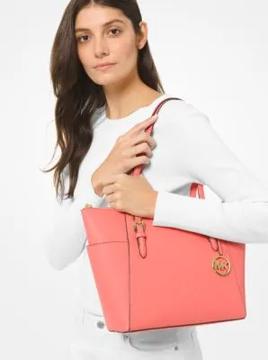 Charlotte Large Saffiano Leather Top-Zip Tote Bag