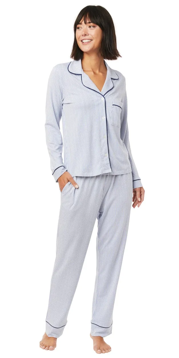 Classic Knit Pajama Set - Simple Blue Stripes