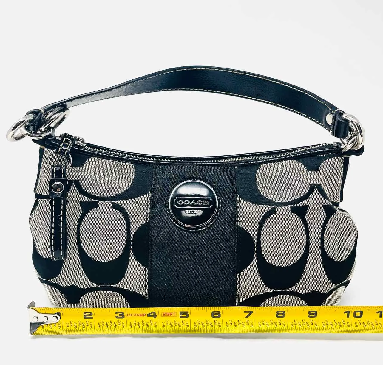 Coach Black/Gray Shoulder Bag Signature Fabric/Leather AS IS Designer Purse