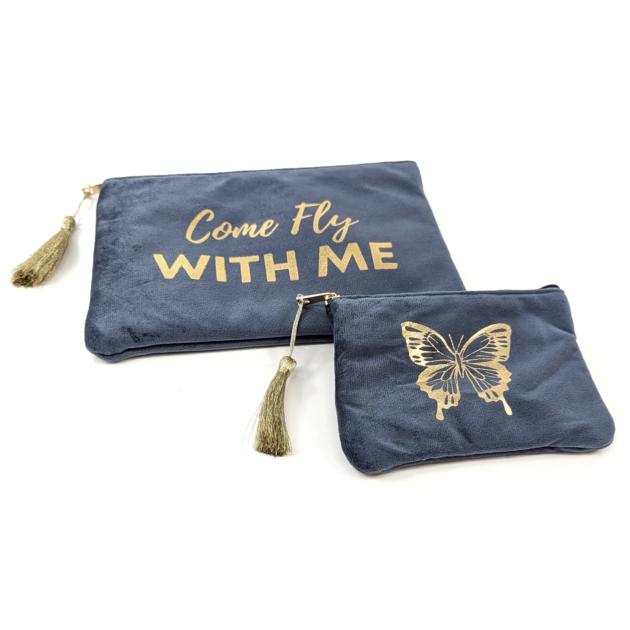 Come Fly with Me' Set of 2 Velvet Bags/Purses