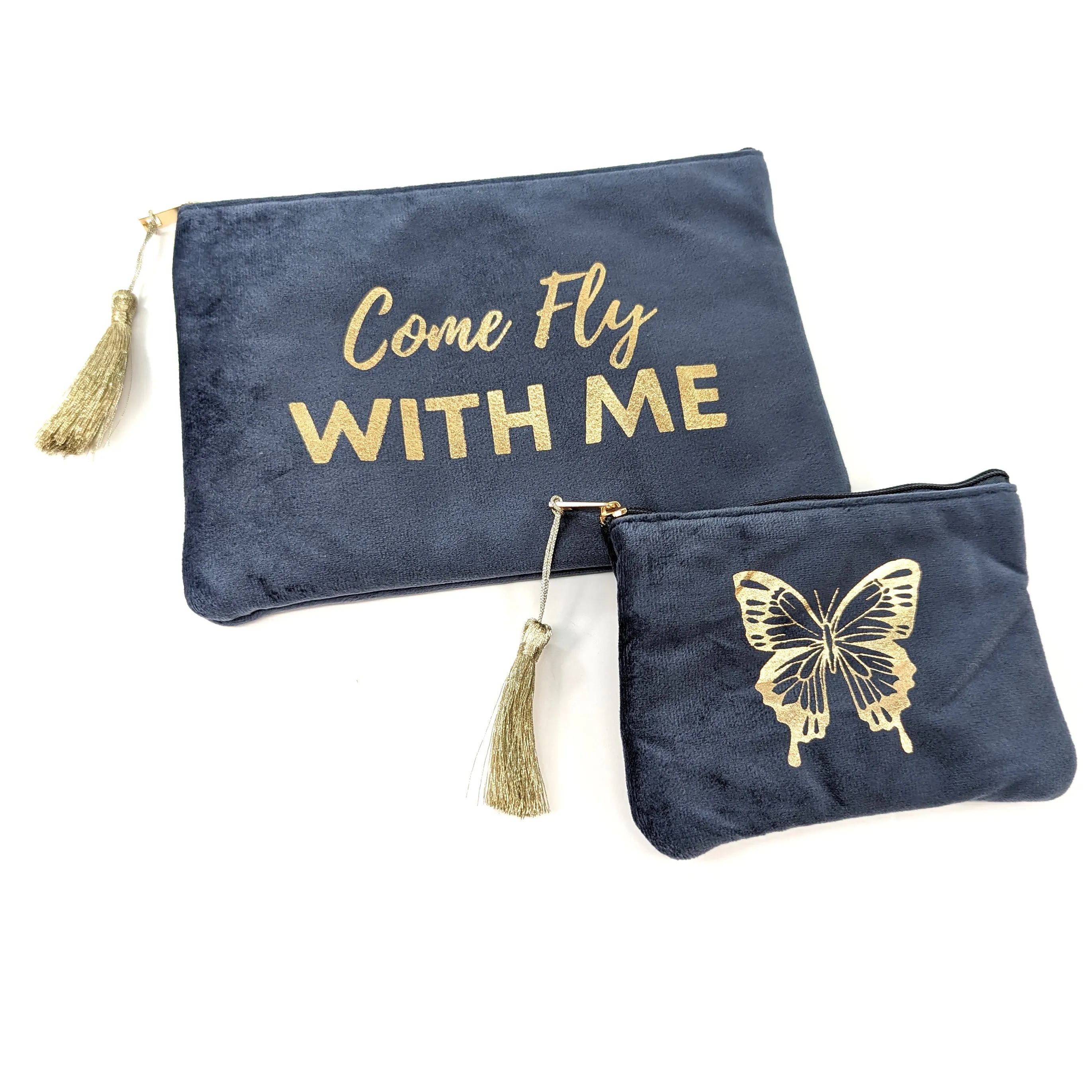 Come Fly with Me' Set of 2 Velvet Bags/Purses