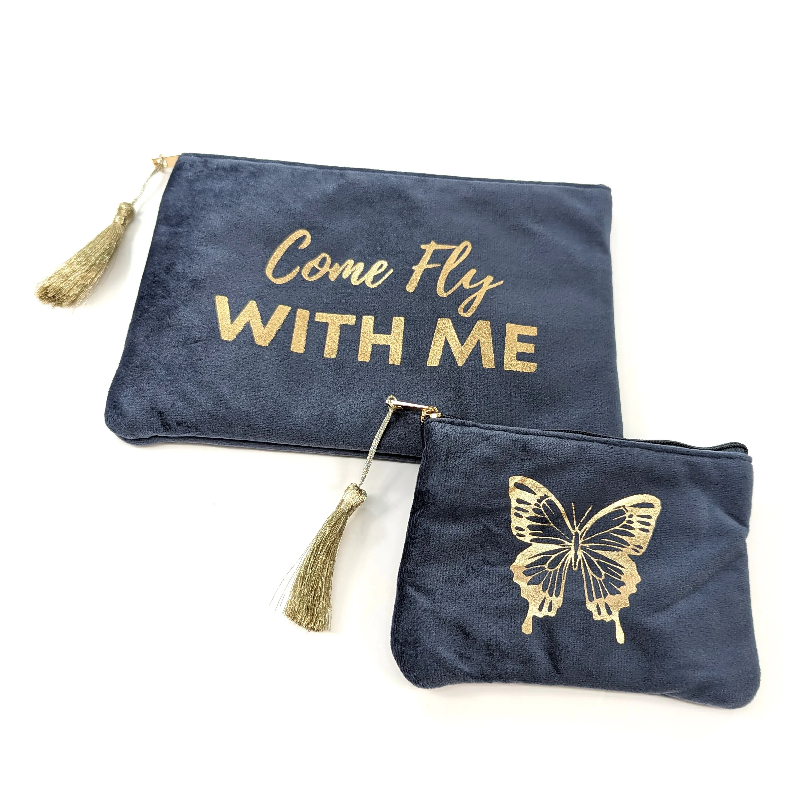 Come Fly with Me' Set of 2 Velvet Bags/Purses