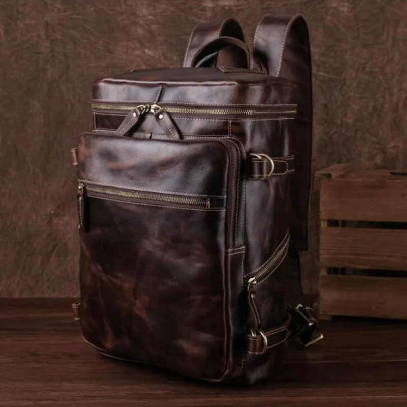 Crazy Horse Leather Travel Backpack Men Laptop Backpack Retro Handmade Backpacks