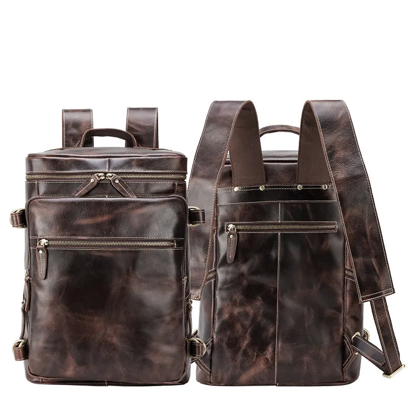 Crazy Horse Leather Travel Backpack Men Laptop Backpack Retro Handmade Backpacks