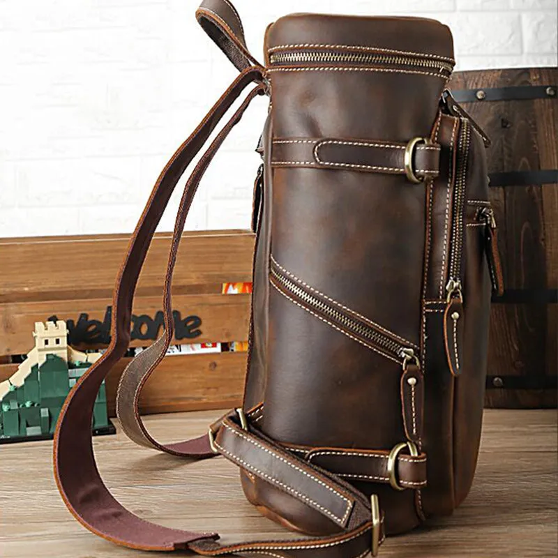 Crazy Horse Leather Travel Backpack Men Laptop Backpack Retro Handmade Backpacks