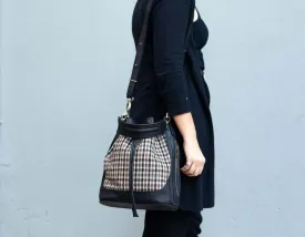 Danae bag - Black leather and plaid wool