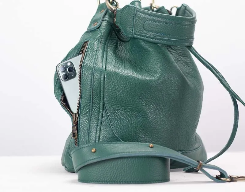 Danae bag - Petrol green pebbled leather