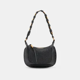 ELEANOR SHOULDER BAG BLACK RAFFIA