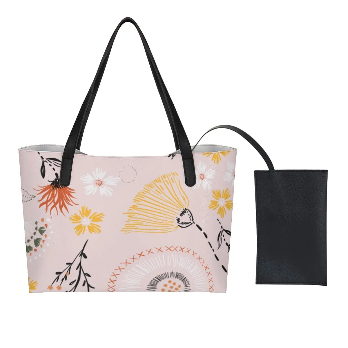 Floral Fusion Blush - Shopping Tote Bag With Black Mini Purse