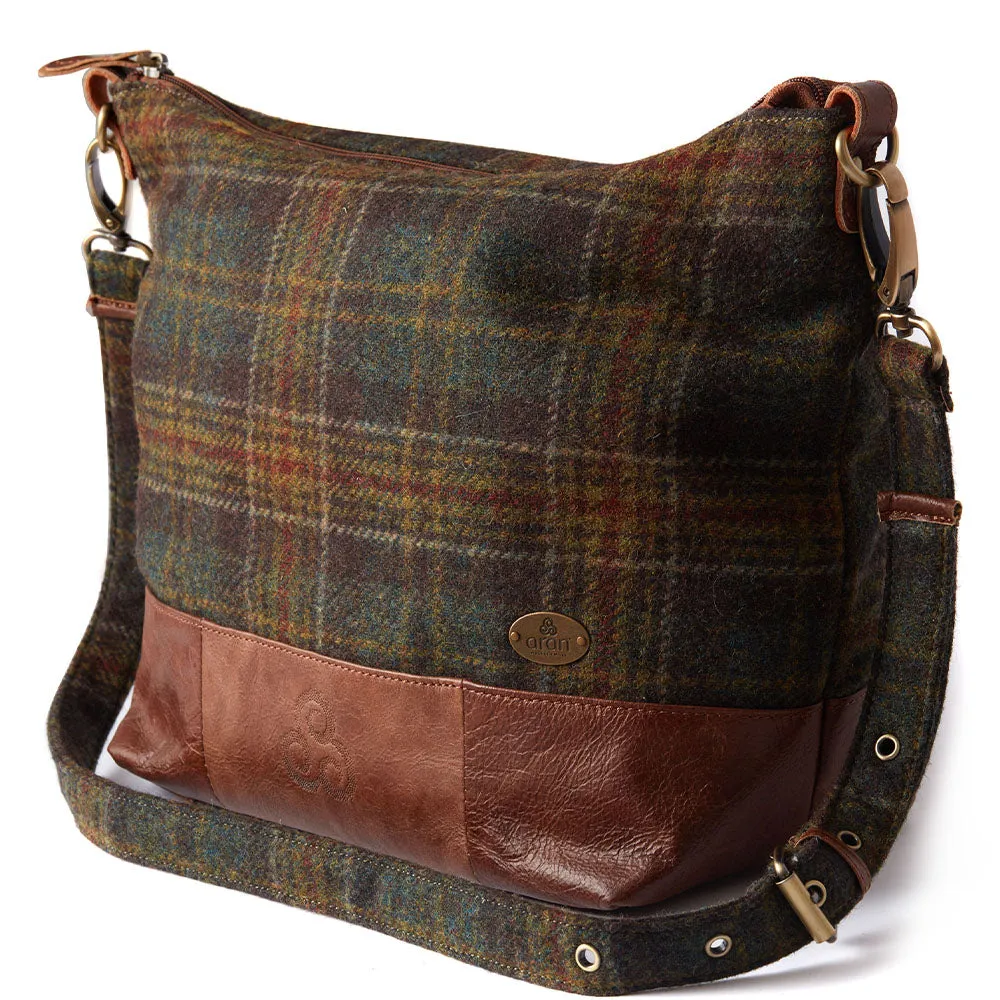 Green Check Tweed & Leather Tote Bag