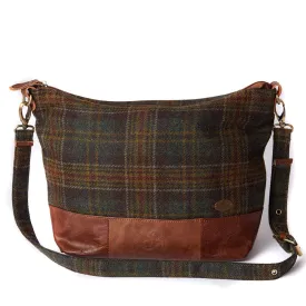 Green Check Tweed & Leather Tote Bag