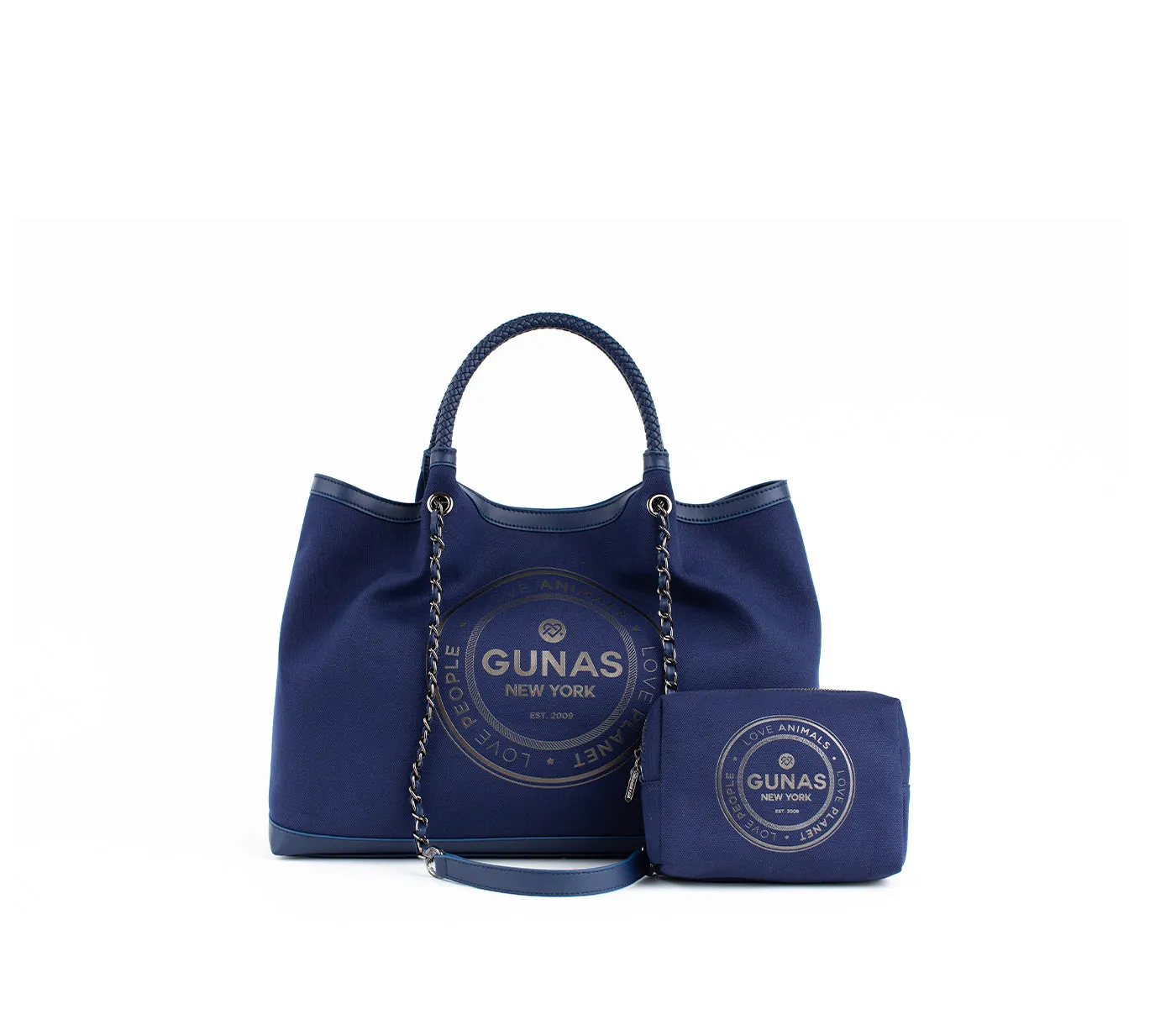 Gunas New York RUTH Dark Blue Vegan Canvas Tote Shoulder Bag